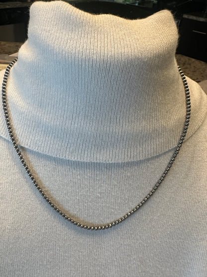 3MM Silver Pearls - Sterling Silver Single Strand Necklace – Hand Strung