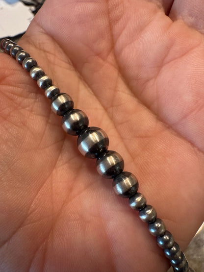 4MM to 8MM Graduated Pearls - Oxidized Sterling Silver - Single Strand Necklace - Hand Strung