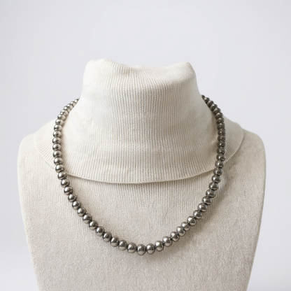 7MM Sterling Silver Pearls - Single Strand Necklace - Hand Strung