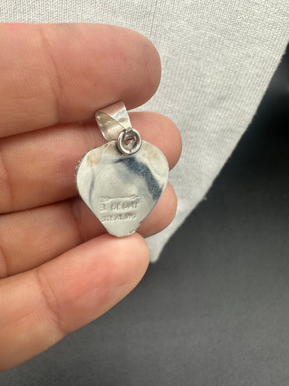 Byron Begay - Heart Pendant - Sterling Silver & Dahlia Rose Composite - Handmade Native American