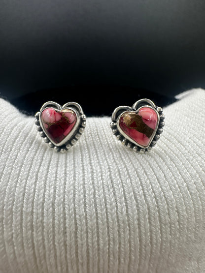Sterling Silver Heart-Shaped Dahlia Rose Stud Earrings