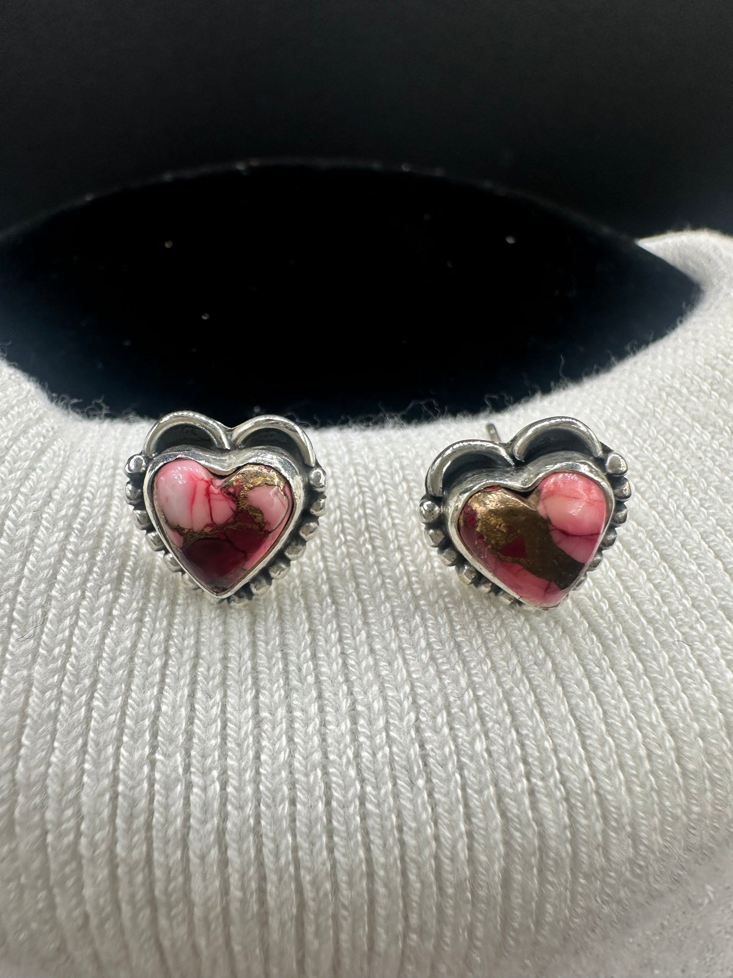 Sterling Silver Heart-Shaped Dahlia Rose Stud Earrings