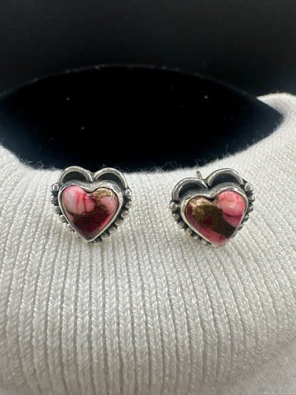 Sterling Silver Heart-Shaped Dahlia Rose Stud Earrings