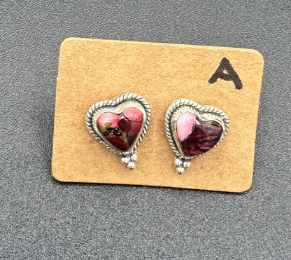 Sterling Silver Heart-Shaped Dahlia Rose Stud Earrings