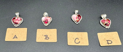 Byron Begay - Heart Pendant - Sterling Silver & Dahlia Rose Composite - Handmade Native American