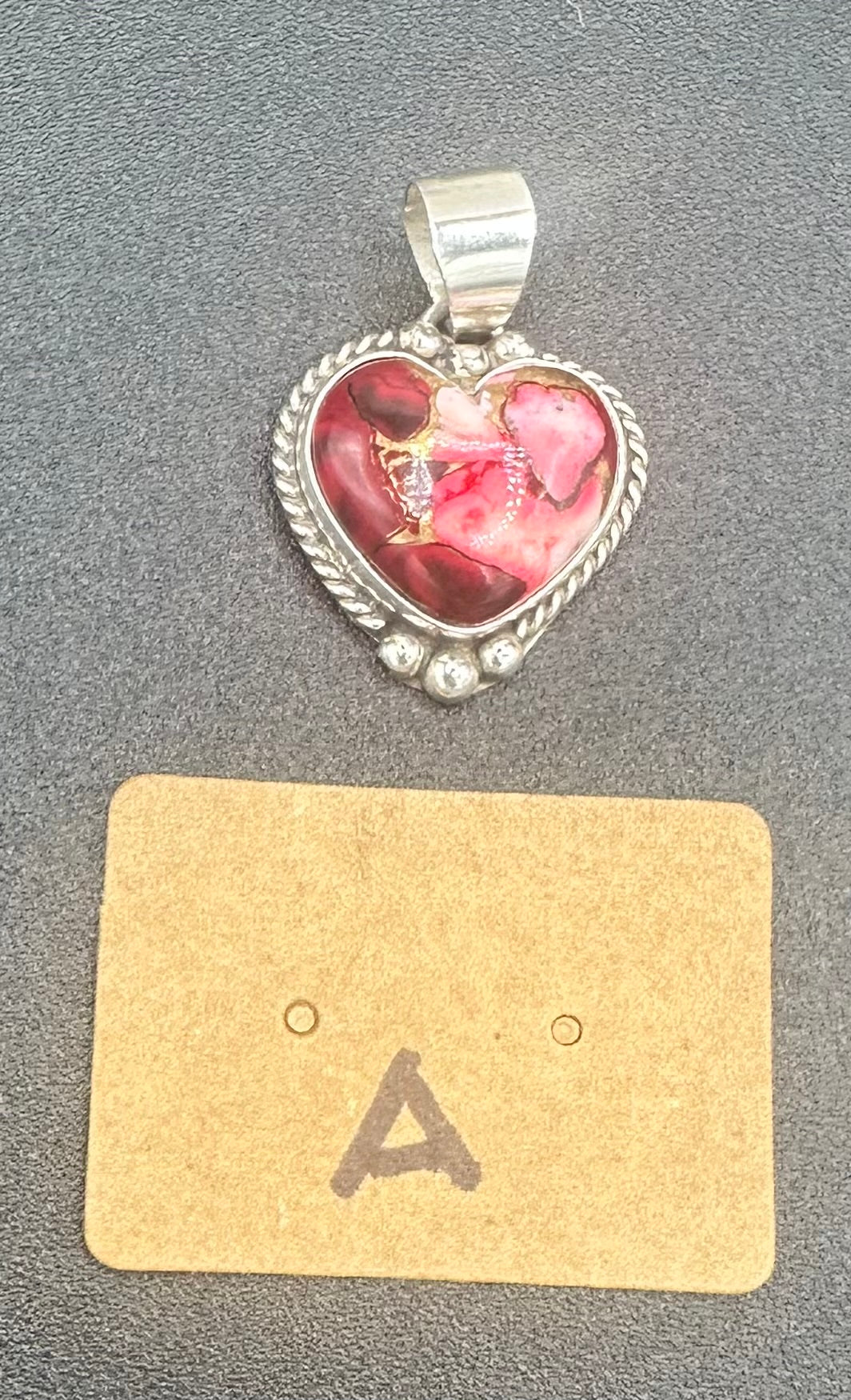 Byron Begay - Heart Pendant - Sterling Silver & Dahlia Rose Composite - Handmade Native American