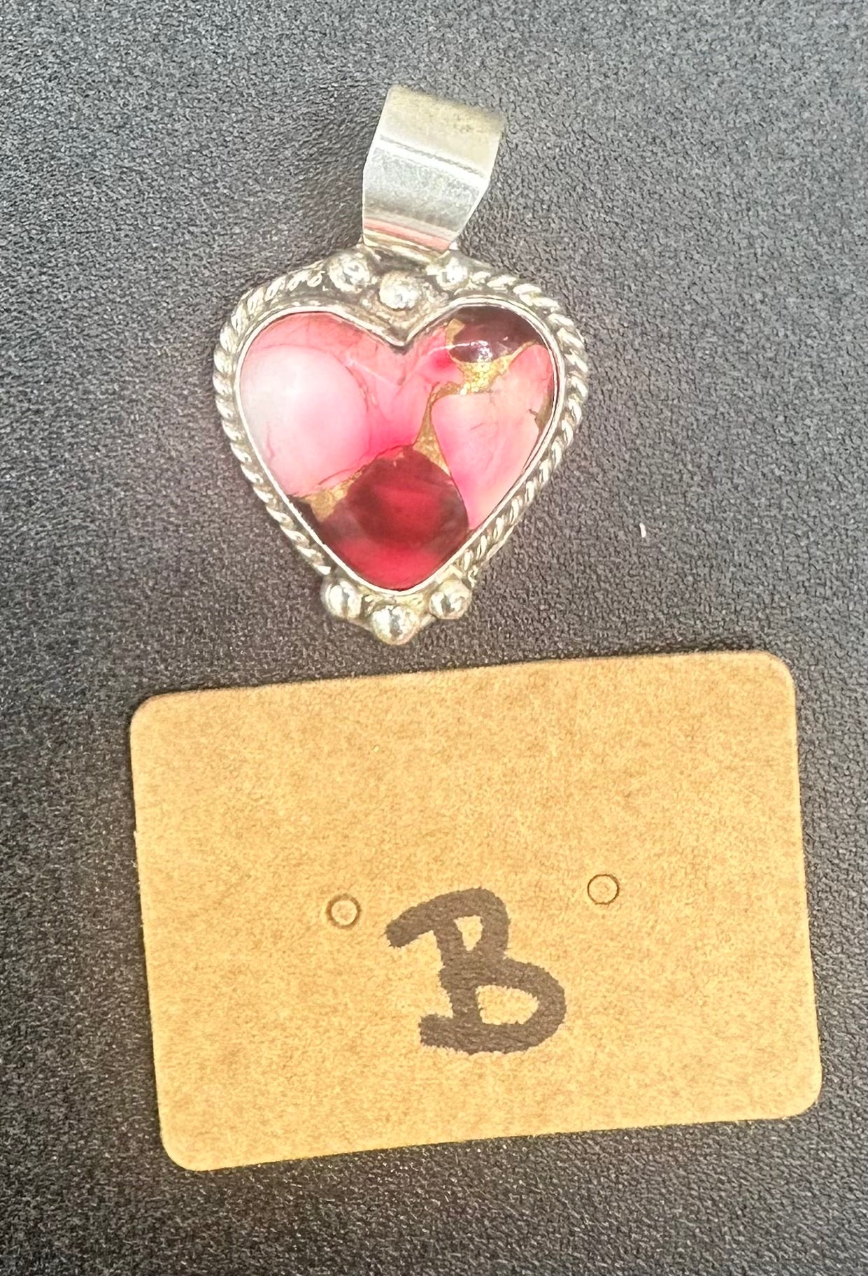 Byron Begay - Heart Pendant - Sterling Silver & Dahlia Rose Composite - Handmade Native American