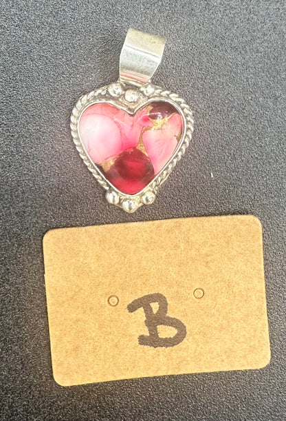 Byron Begay - Heart Pendant - Sterling Silver & Dahlia Rose Composite - Handmade Native American