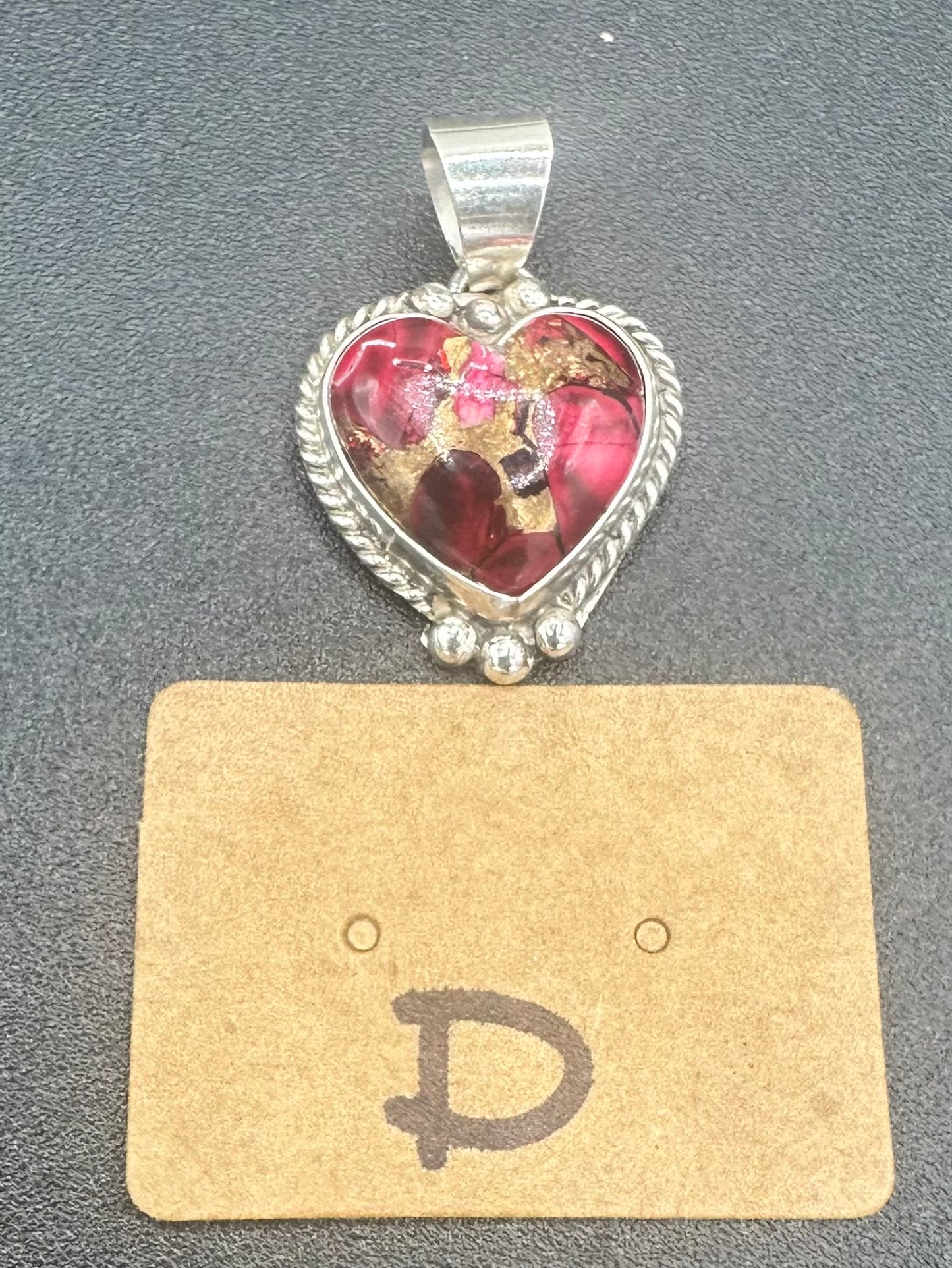 Byron Begay - Heart Pendant - Sterling Silver & Dahlia Rose Composite - Handmade Native American