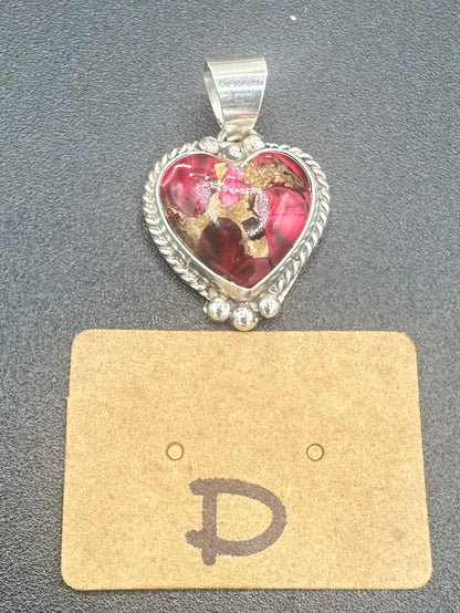 Byron Begay - Heart Pendant - Sterling Silver & Dahlia Rose Composite - Handmade Native American
