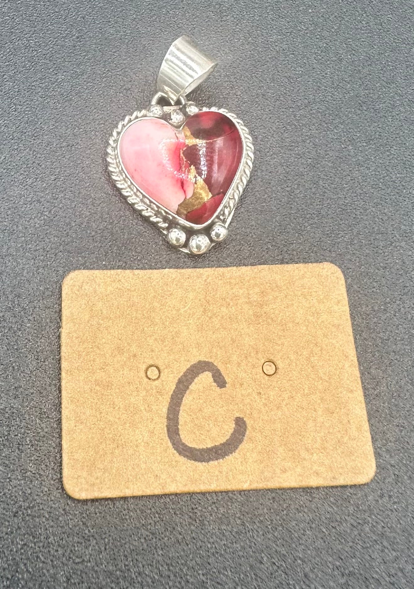 Byron Begay - Heart Pendant - Sterling Silver & Dahlia Rose Composite - Handmade Native American