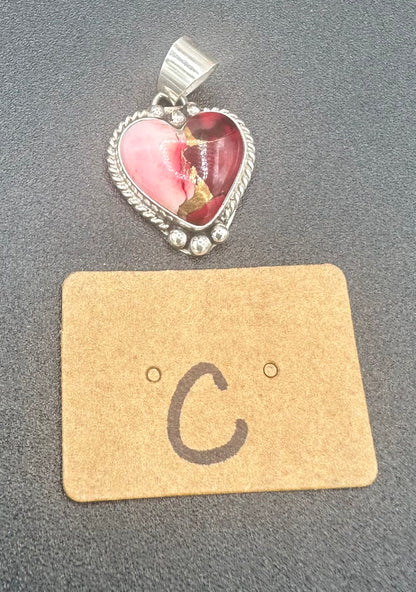 Byron Begay - Heart Pendant - Sterling Silver & Dahlia Rose Composite - Handmade Native American