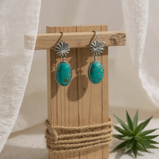 Solitaire - Turquoise and Sterling Silver - Drop Earrings - E. Richards - Handcrafted Native American