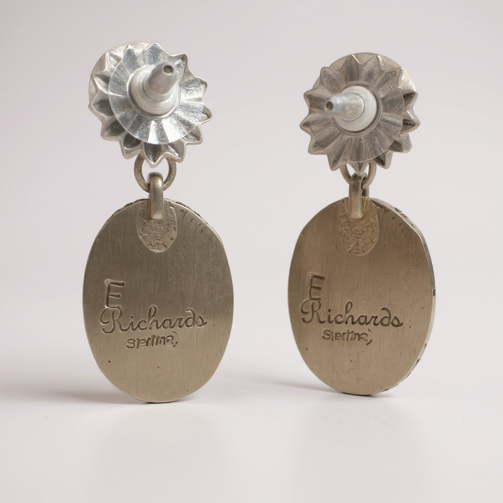 Solitaire - Turquoise and Sterling Silver - Drop Earrings - E. Richards - Handcrafted Native American