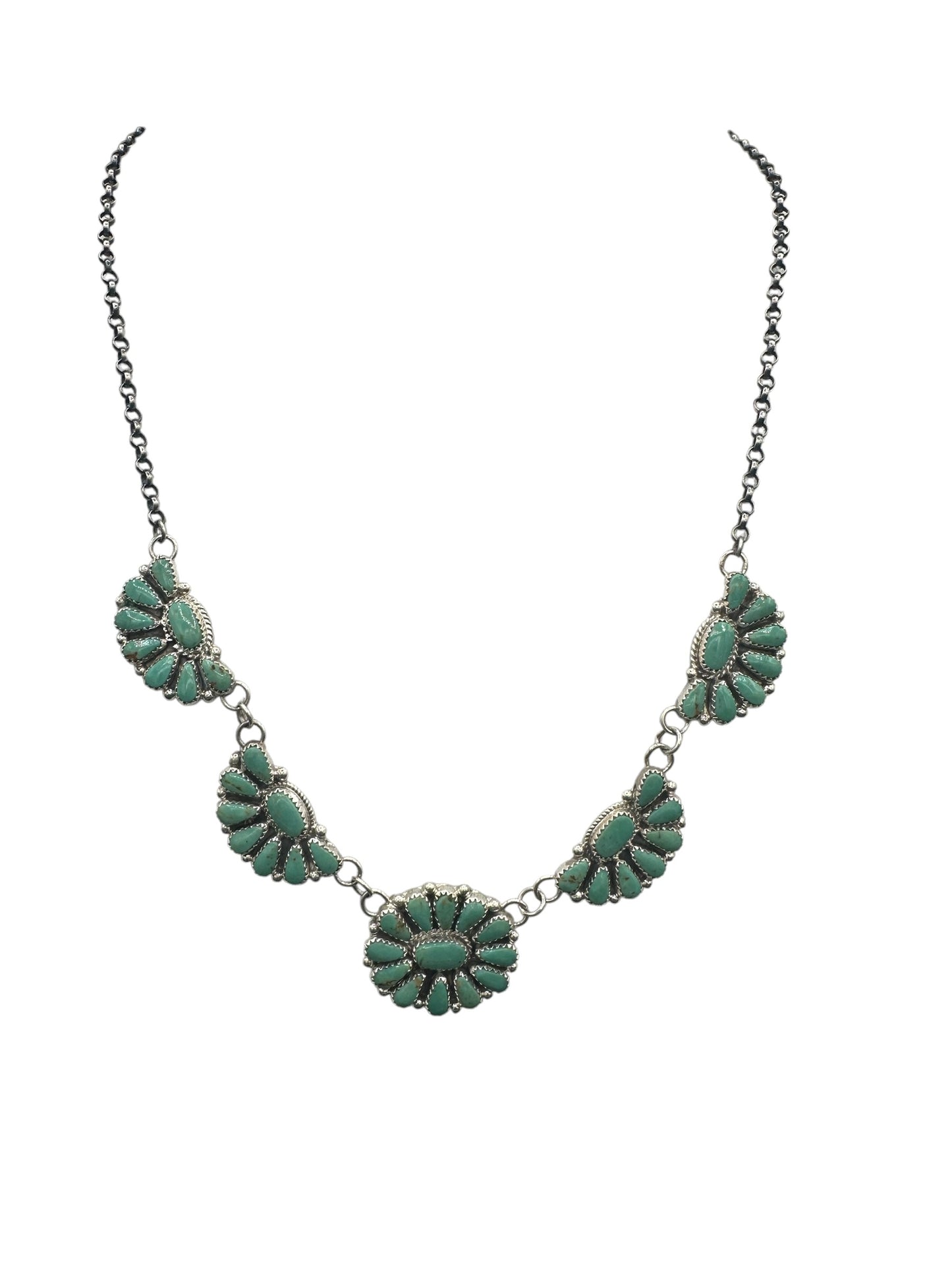 Statement Multi Cluster Necklace Set  – Sterling Silver and Genuine Sonoran Turquoise -  Handmade Native American – Arthur J. Williams