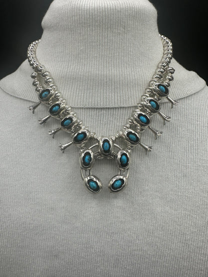 Handcrafted Native American Squash Blossom, Naja Pendant, Sterling Silver Beaded Necklace.