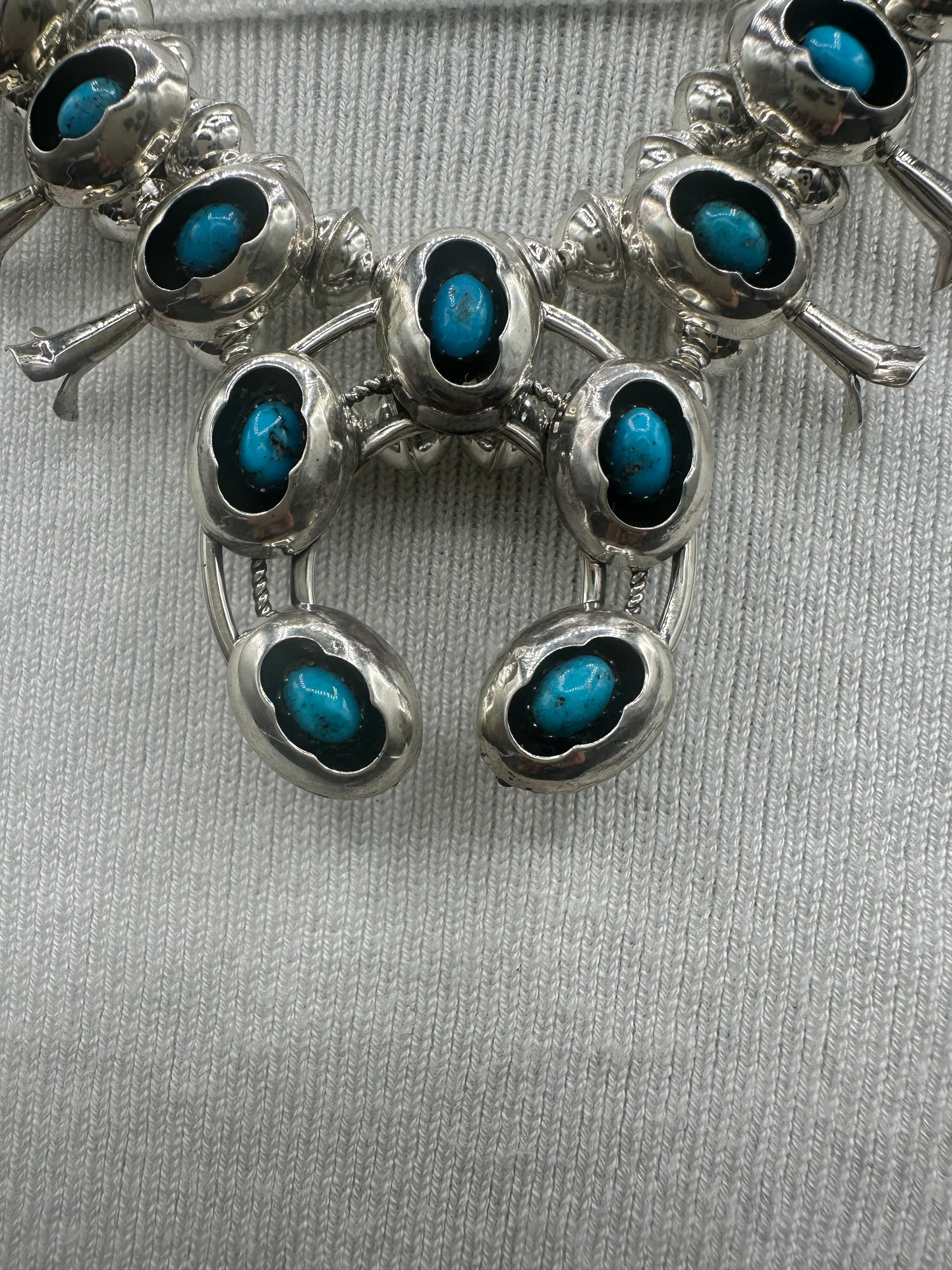 Handcrafted Native American Squash Blossom, Naja Pendant, Sterling Silver Beaded Necklace.