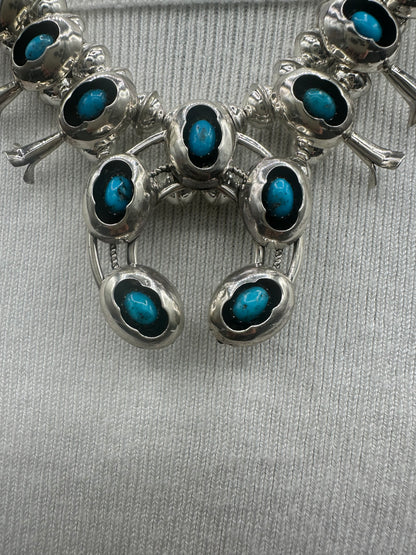 Handcrafted Native American Squash Blossom, Naja Pendant, Sterling Silver Beaded Necklace.