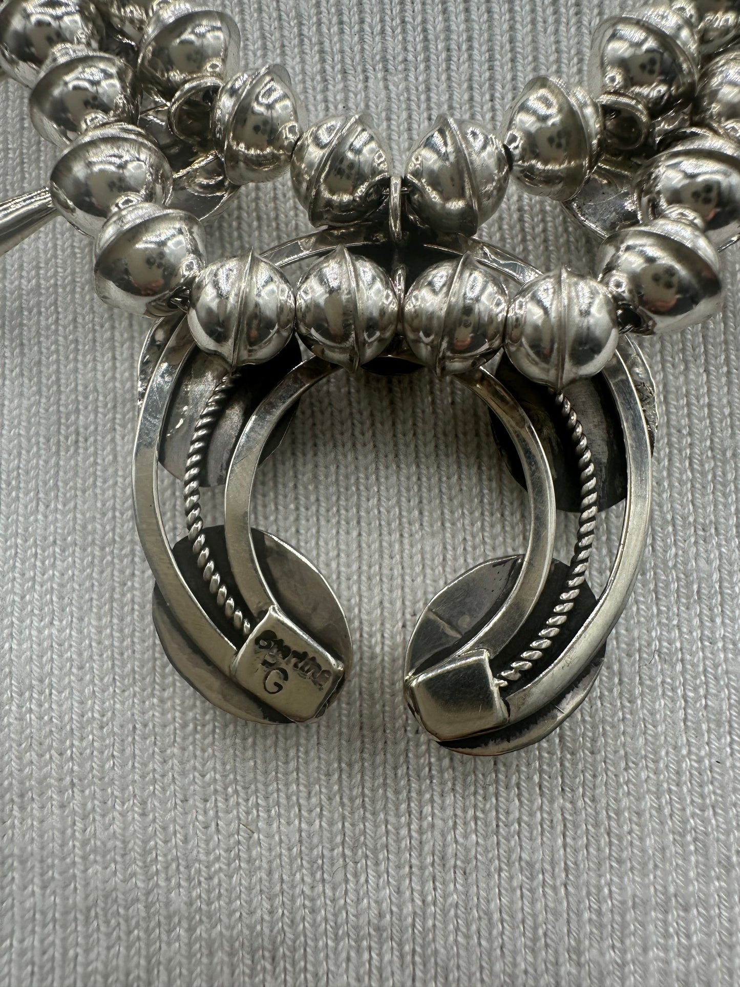 Handcrafted Native American Squash Blossom, Naja Pendant, Sterling Silver Beaded Necklace.