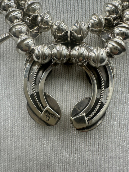 Handcrafted Native American Squash Blossom, Naja Pendant, Sterling Silver Beaded Necklace.