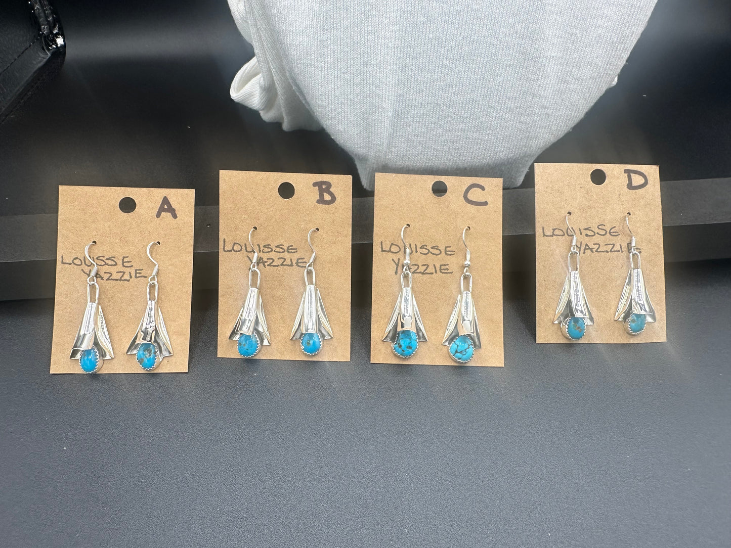 Handcrafted Native American Squash Blossom Sterling Silver Turquoise Earrings.
