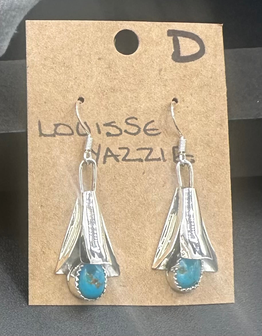 Handcrafted Native American Squash Blossom Sterling Silver Turquoise Earrings.