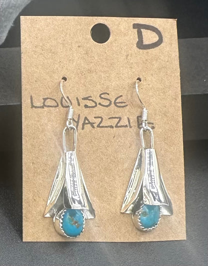 Handcrafted Native American Squash Blossom Sterling Silver Turquoise Earrings.