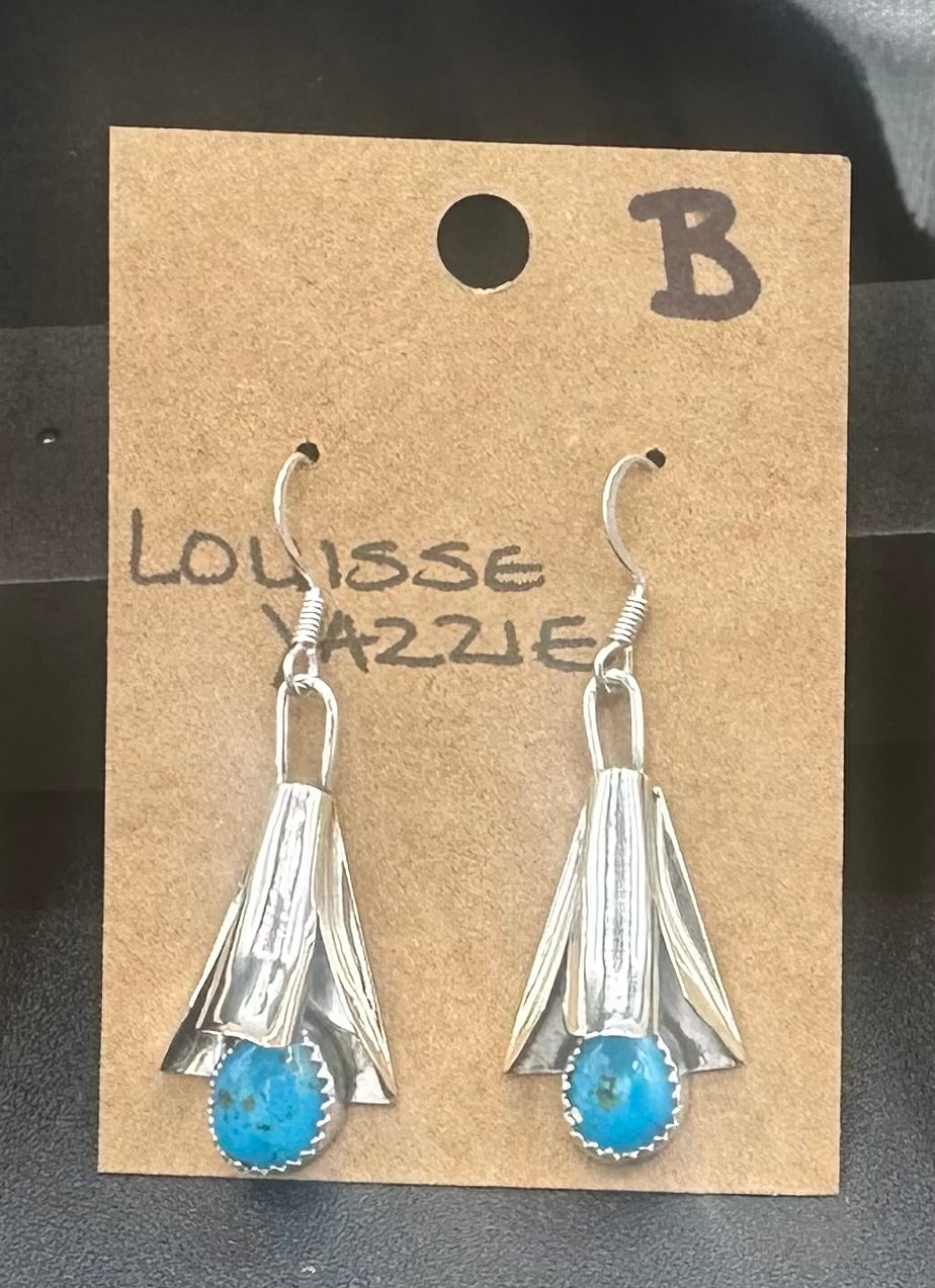 Handcrafted Native American Squash Blossom Sterling Silver Turquoise Earrings.