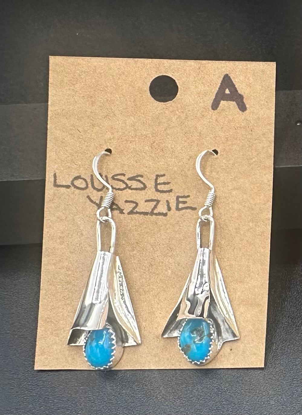 Handcrafted Native American Squash Blossom Sterling Silver Turquoise Earrings.