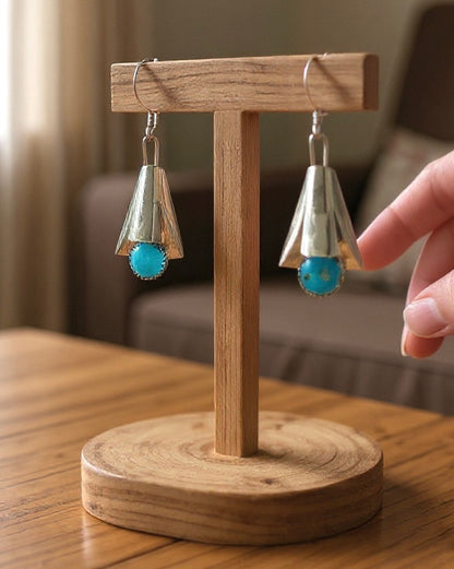 Handcrafted Native American Squash Blossom Sterling Silver Turquoise Earrings.