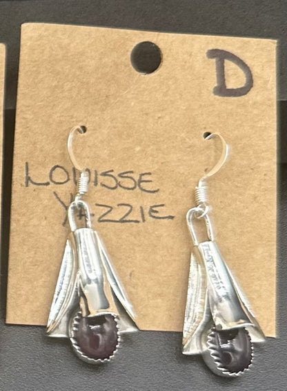 Handcrafted Native American Squash Blossom Sterling Silver Purple Spiny Oyster Earrings.
