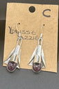 Handcrafted Native American Squash Blossom Sterling Silver Purple Spiny Oyster Earrings.