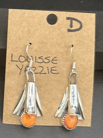 Handcrafted Native American Squash Blossom Sterling Silver Orange Spiny Oyster Earrings