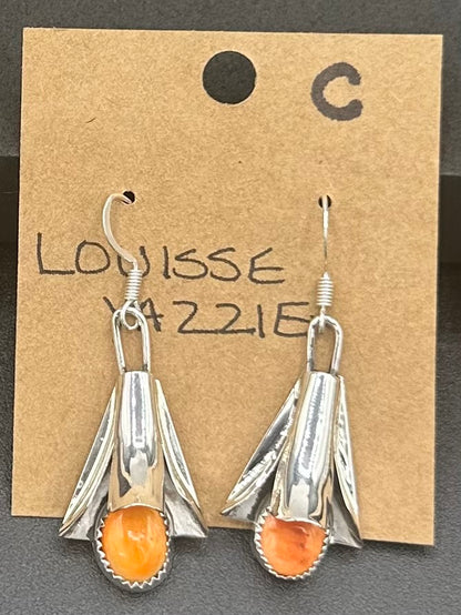 Handcrafted Native American Squash Blossom Sterling Silver Orange Spiny Oyster Earrings