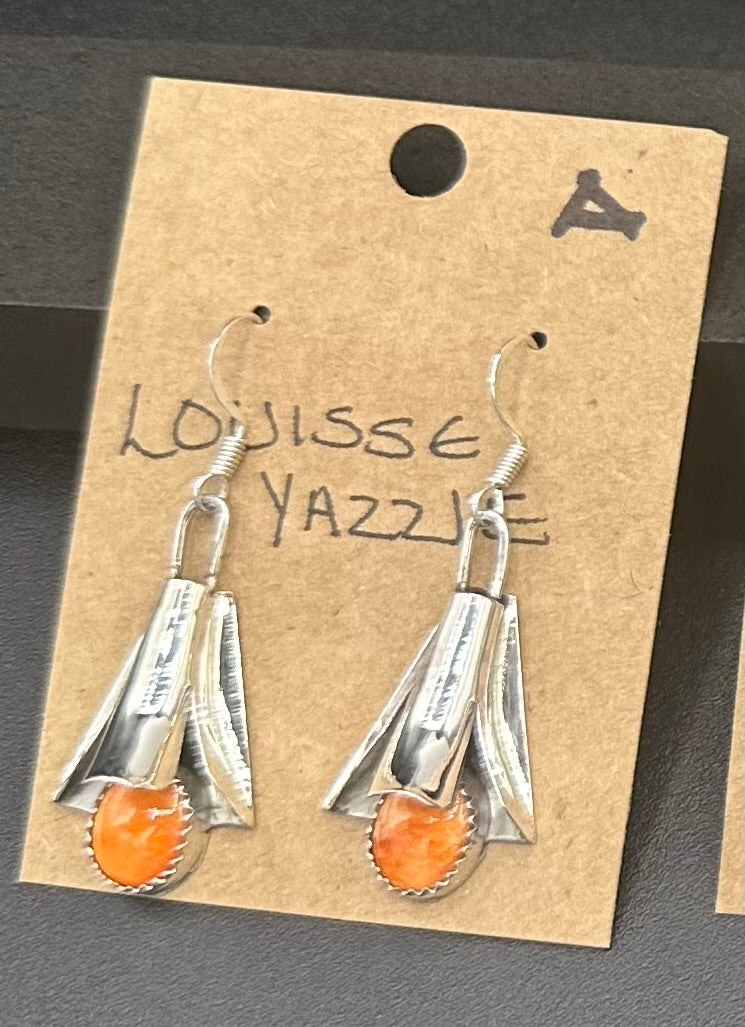 Handcrafted Native American Squash Blossom Sterling Silver Orange Spiny Oyster Earrings