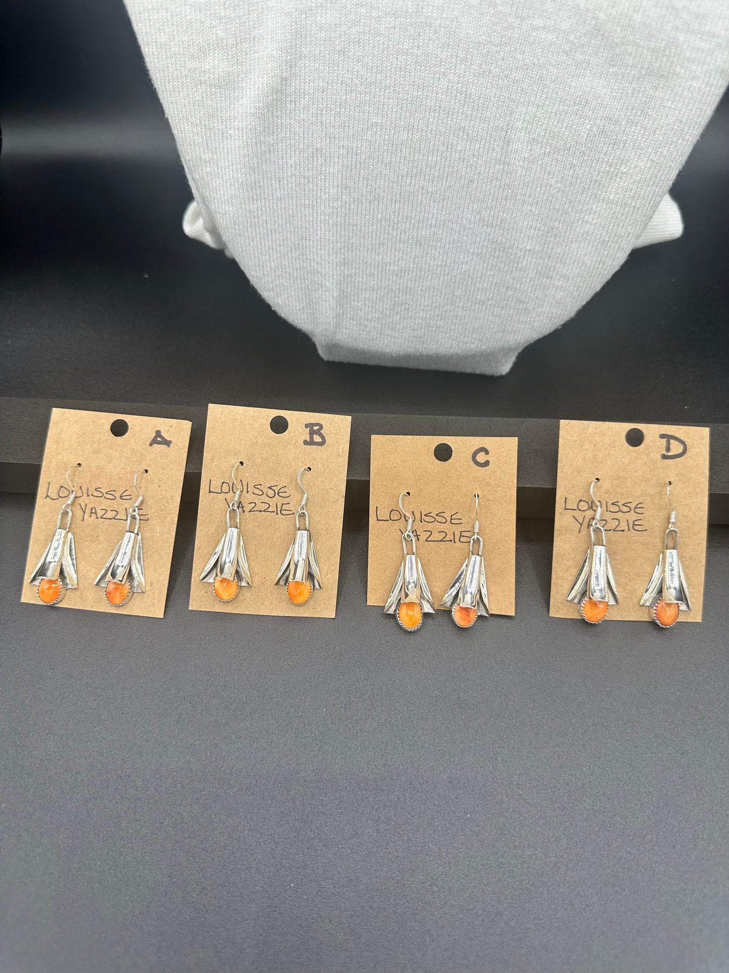 Handcrafted Native American Squash Blossom Sterling Silver Orange Spiny Oyster Earrings