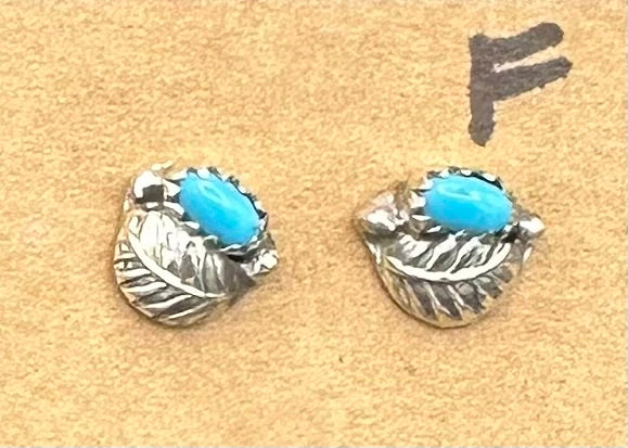 Handcrafted Navajo Sterling Silver Coral Turquoise Stud Earrings