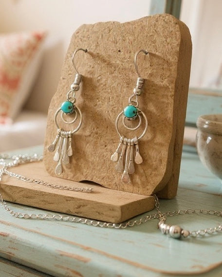 Handcrafted Native American Mandala Sterling Silver Turquoise MINI HOOK EARRINGS