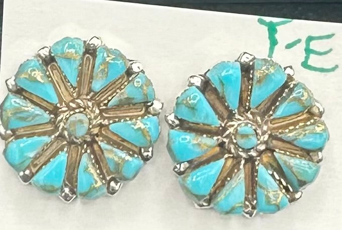 Handcrafted Native American Zuni Sterling Silver Turquoise Stud Earrings