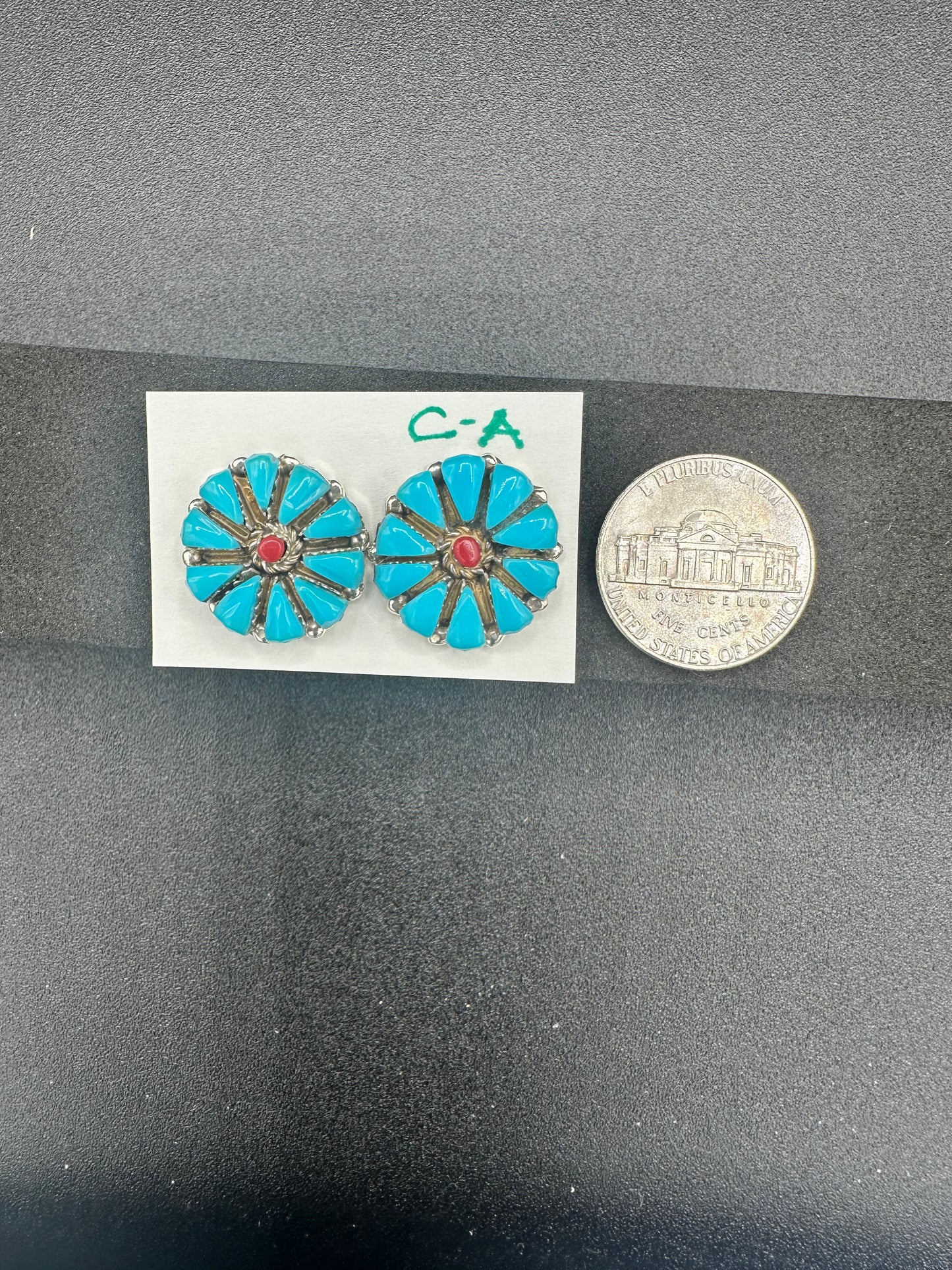 Handcrafted Native American Zuni Sterling Silver Turquoise Stud Earrings