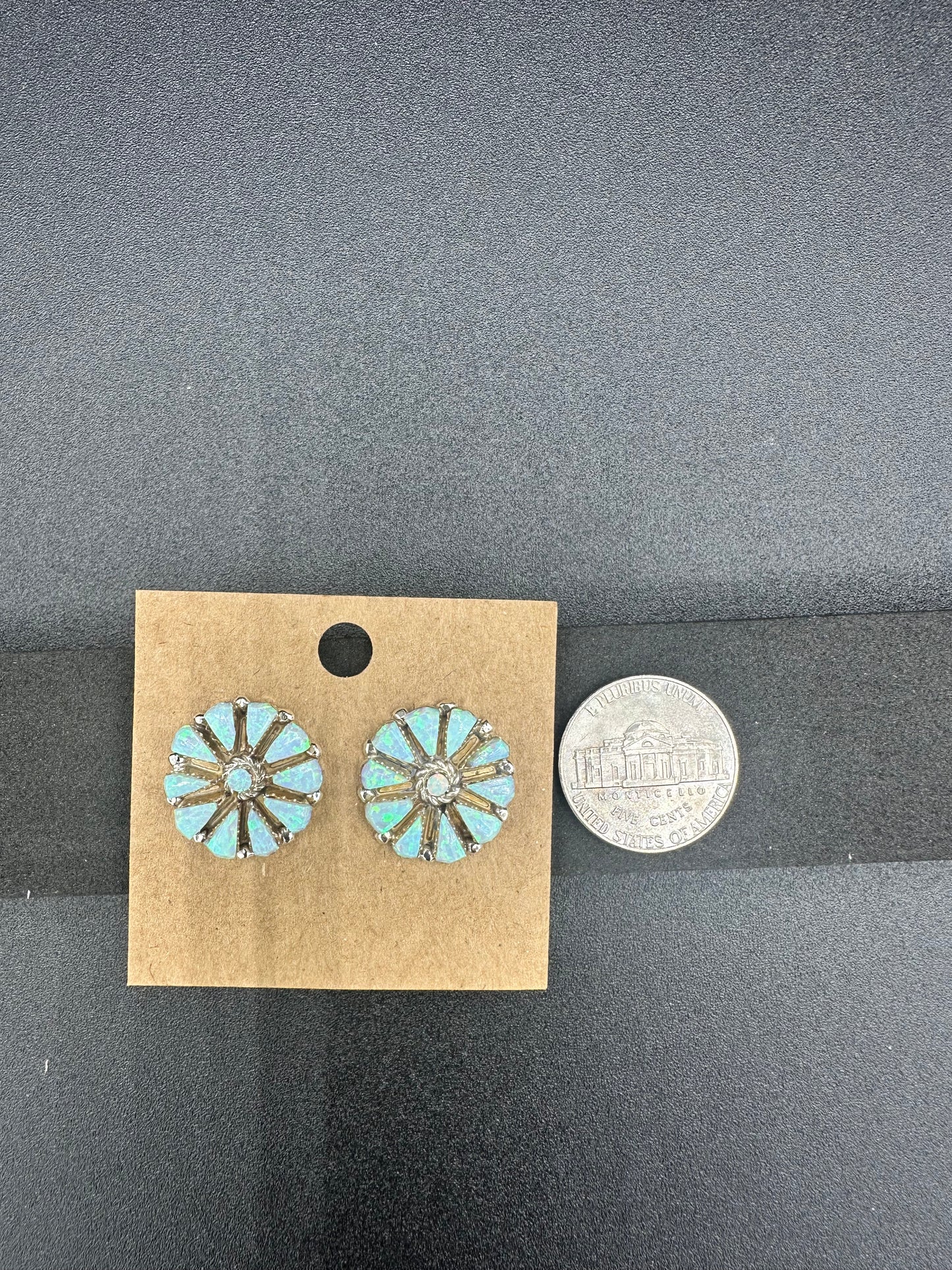 Handcrafted Zuni Sterling Silver Crushed Opal Stud Earrings
