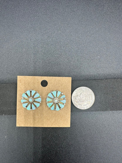 Handcrafted Zuni Sterling Silver Crushed Opal Stud Earrings