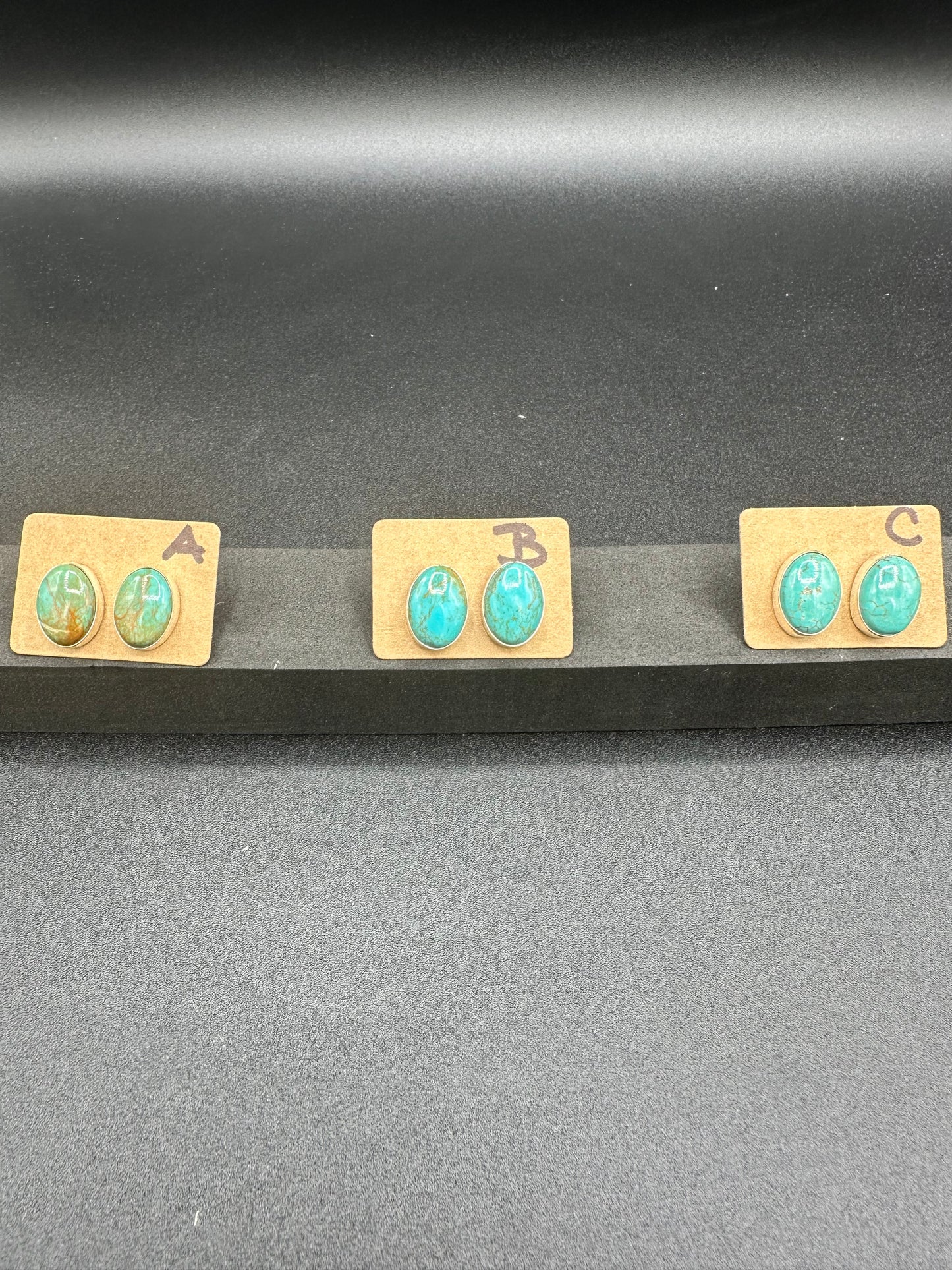 Handcrafted Native American Sterling Silver and Turquoise Oval Stud Earrings