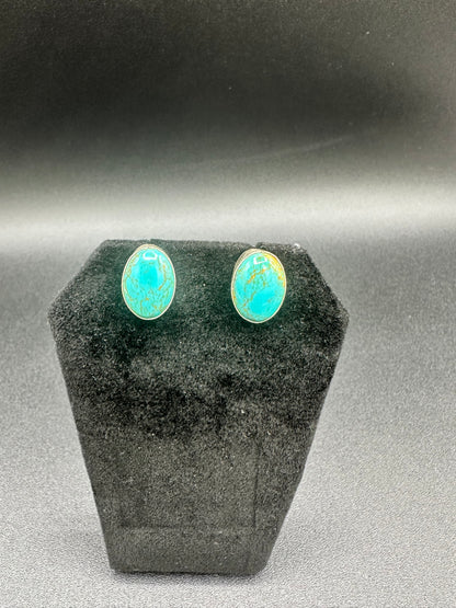 Handcrafted Native American Sterling Silver and Turquoise Oval Stud Earrings