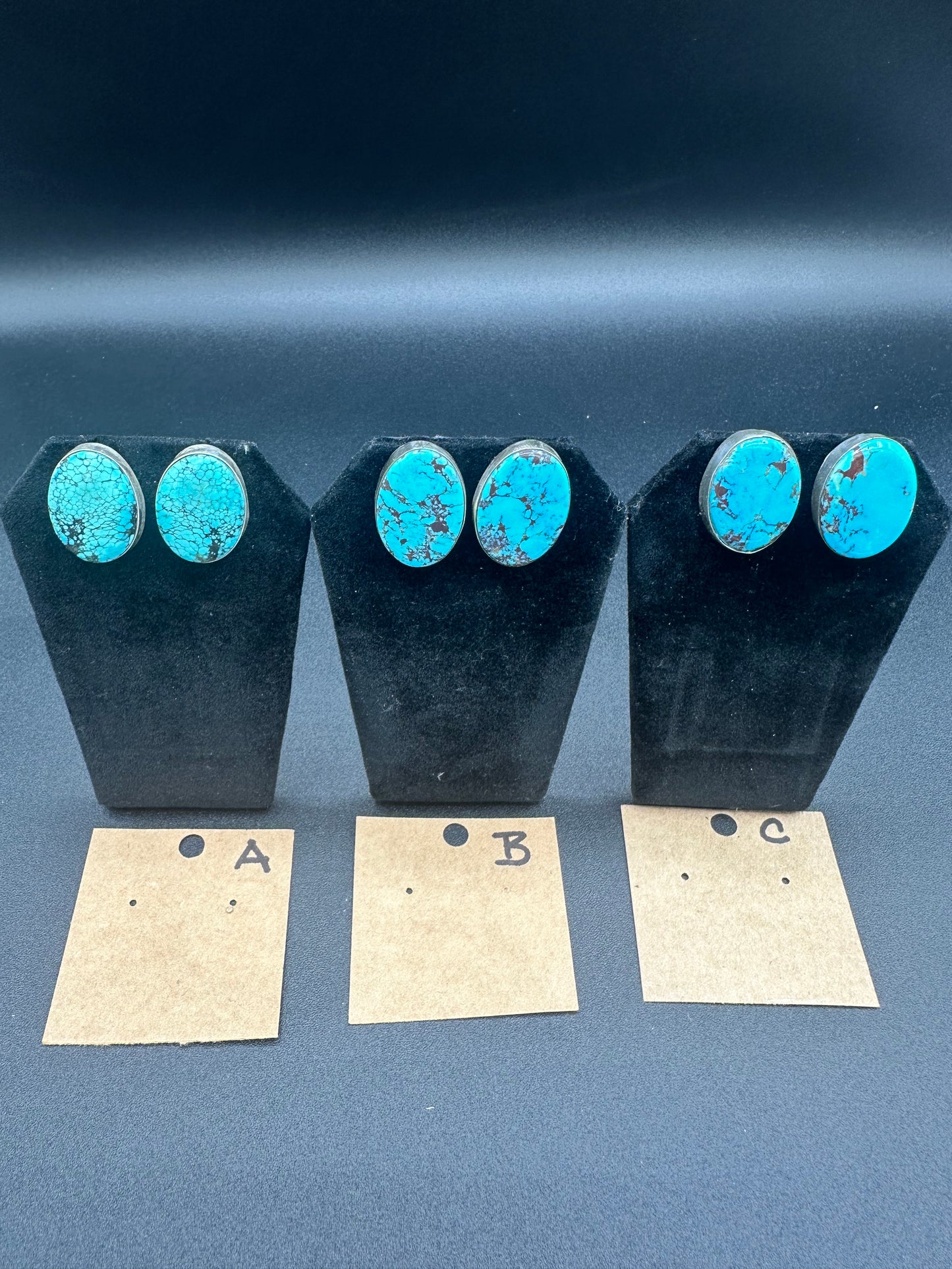Native American Sterling Silver and Turquoise Medium Oval Stud Earrings