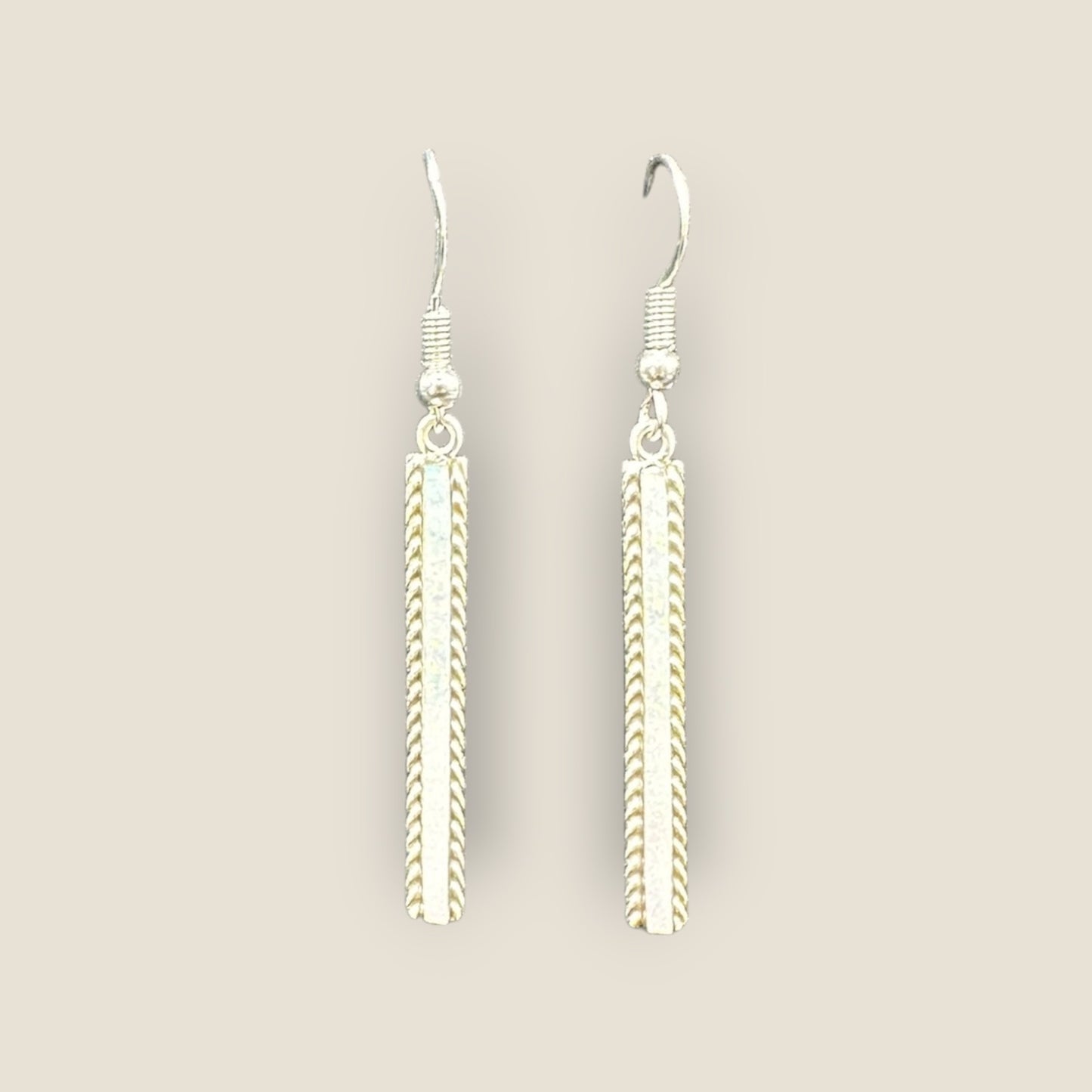 Allen Barney - White Fire Opal & Sterling Silver - Hook Earrings - Handmade Native American