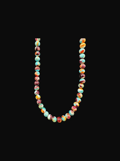 8MM Pearl Necklace - Pressed Genuine Turquoise & Spiny Oyster Pearl -  Hand-Strung Artisan Collection