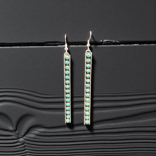 Long Turquoise and Sterling Silver - Hook Earrings - Handcrafted Native American