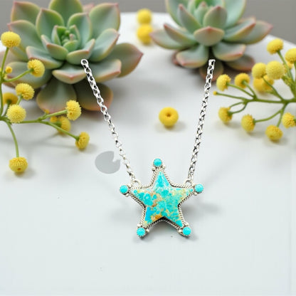 Lonestar – Kingman Turquoise and Sterling Silver 18” Chain Link Necklace – P Yazzie - Handcrafted Native American