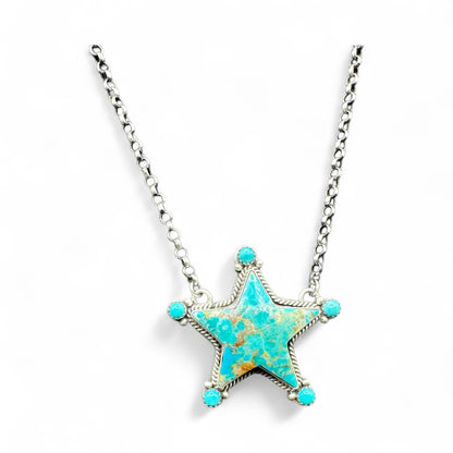 Lonestar – Kingman Turquoise and Sterling Silver 18” Chain Link Necklace – P Yazzie - Handcrafted Native American